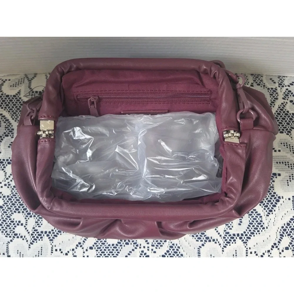 Badgley Mischka Plum Wrapped Frame Clutch Shoulder Bag Detachabl Chain Strap NWT